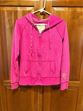Love Express VTG zip hoodie in hot pink with heart logo on sleeve M